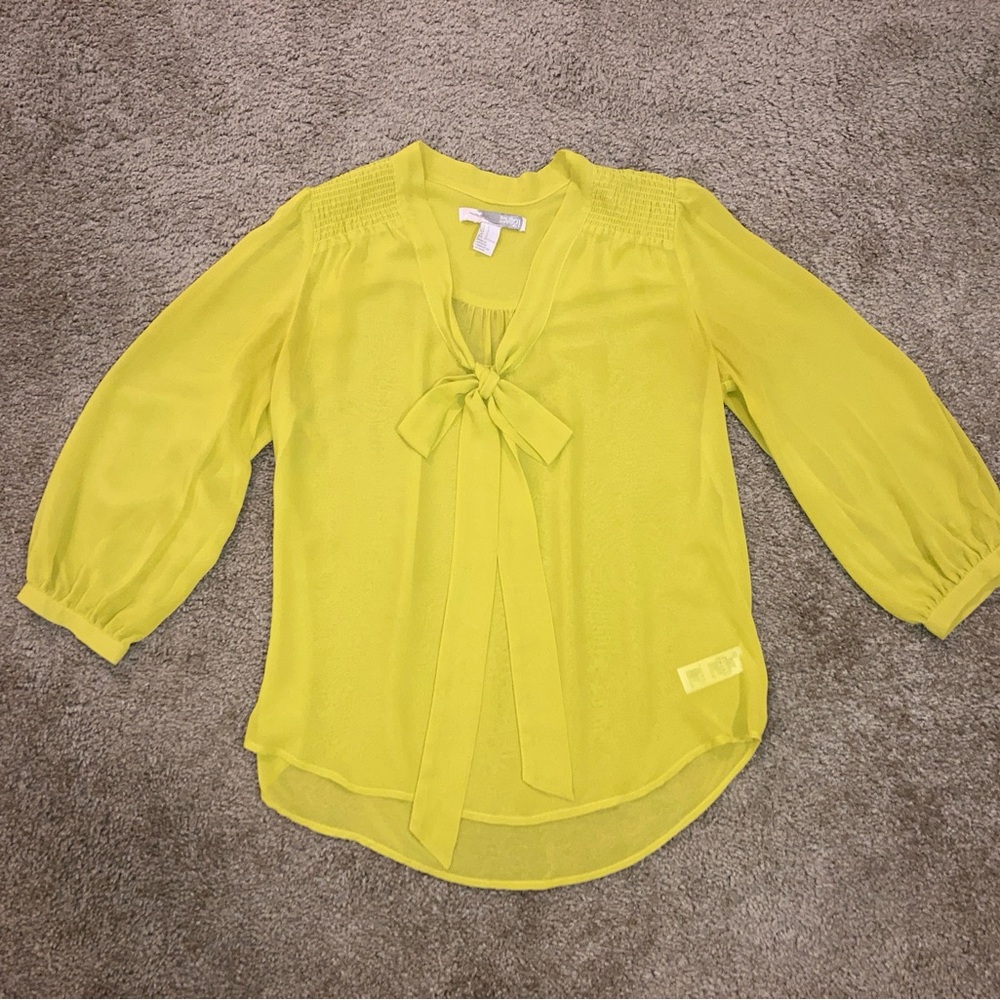 Forever 21 Chartreuse 3/4 Sleeve Blouse